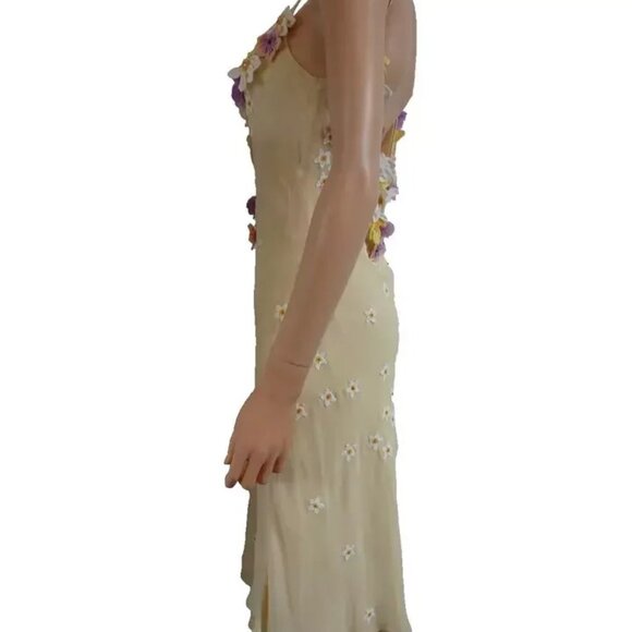 MOSCHINO IVORY LEMON 3D FLOWER APPLIQUES BEADED SILK SLIP DRESS USA 12 IT46 PURP - Picture 7 of 13